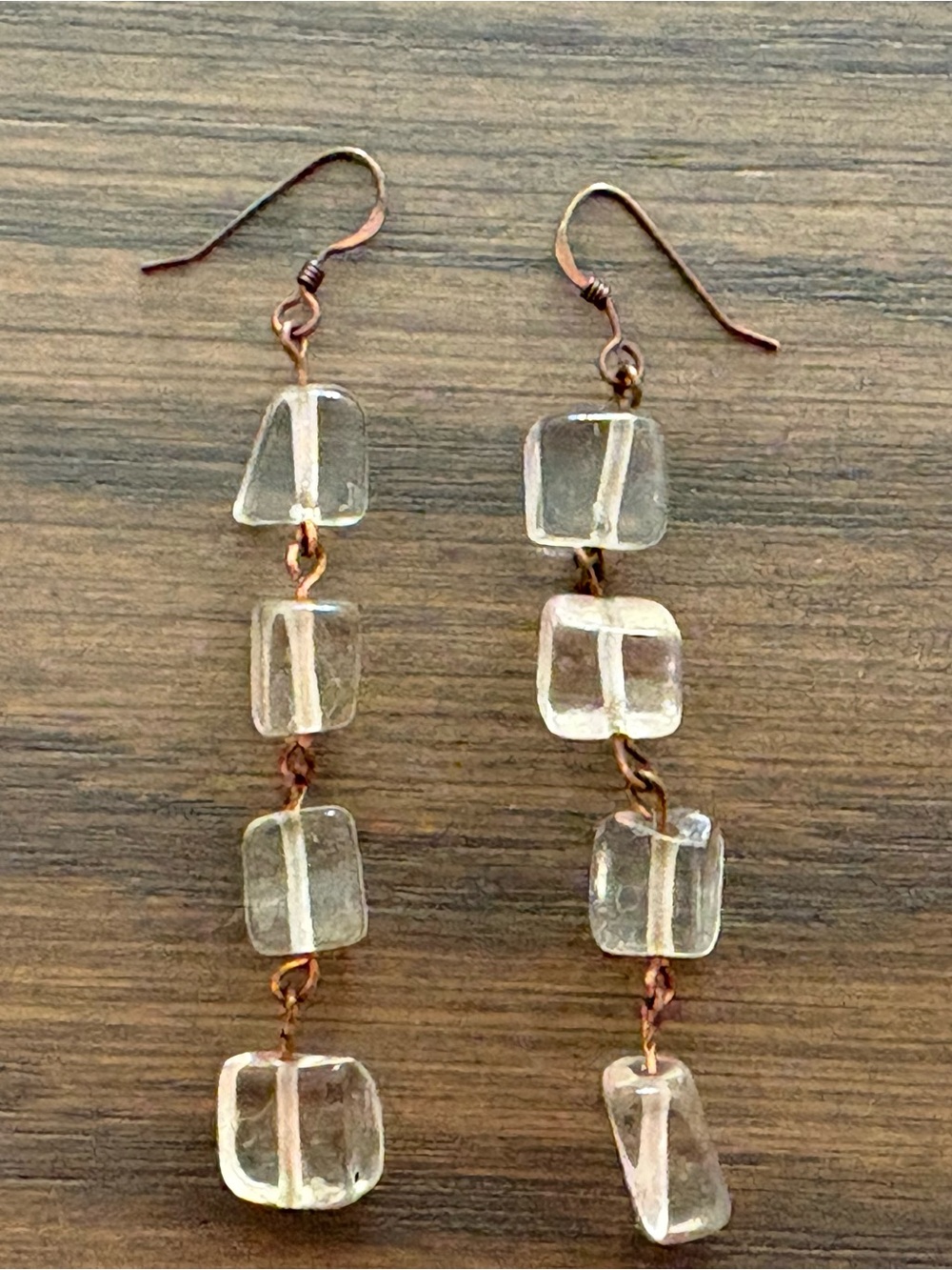 Native Clear Crystal Cube Drop Earrings with Copper Hooks